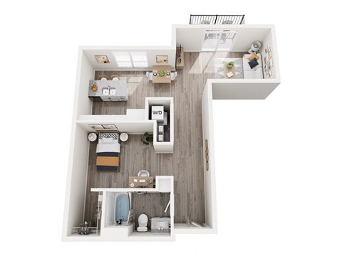 a floor plan of a bedroom with a bathroom and a living room